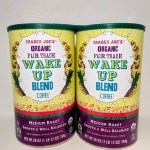 2X Trader Joe's Organic Fair Trade Wake Up Blend Coffee 28 oz Whole Bean Medium